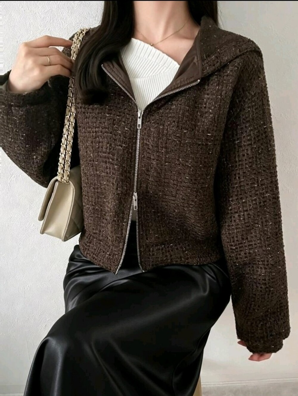 Women's Autumn Solid Color Hooded Metal Zipper Jacket